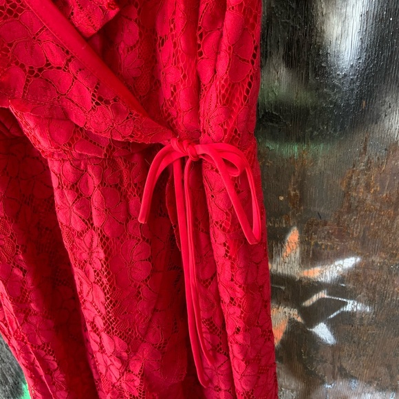 NWT Red Ruffle Lace Wrap Midi Asymmetrical Dress - OBO!! - Picture 8 of 10